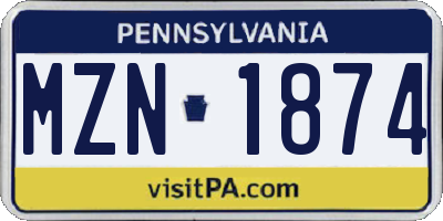PA license plate MZN1874