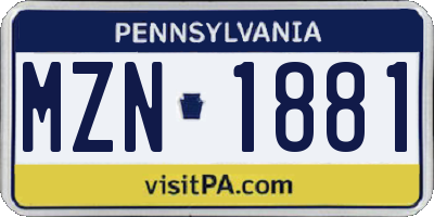 PA license plate MZN1881