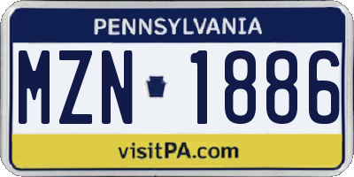 PA license plate MZN1886