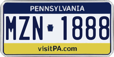 PA license plate MZN1888