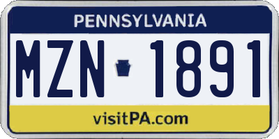 PA license plate MZN1891