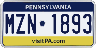 PA license plate MZN1893