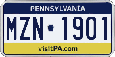PA license plate MZN1901