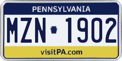 PA license plate MZN1902