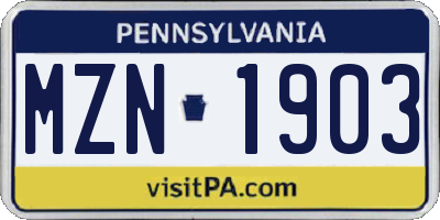 PA license plate MZN1903