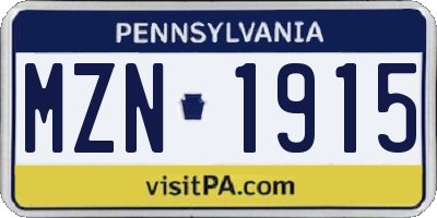 PA license plate MZN1915
