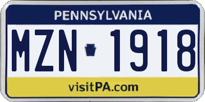 PA license plate MZN1918