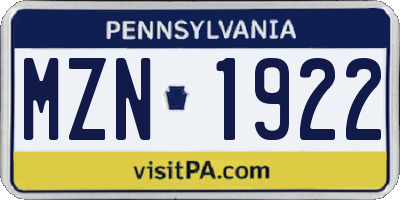 PA license plate MZN1922