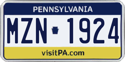 PA license plate MZN1924