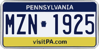 PA license plate MZN1925