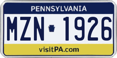 PA license plate MZN1926