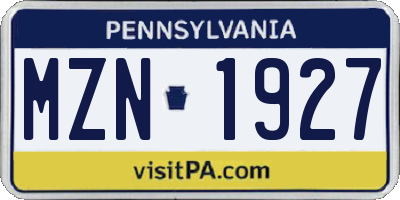 PA license plate MZN1927