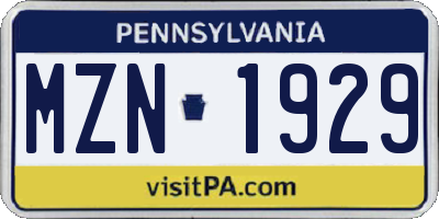 PA license plate MZN1929
