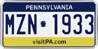 PA license plate MZN1933