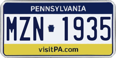 PA license plate MZN1935