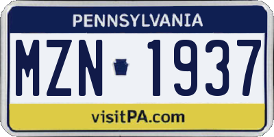PA license plate MZN1937