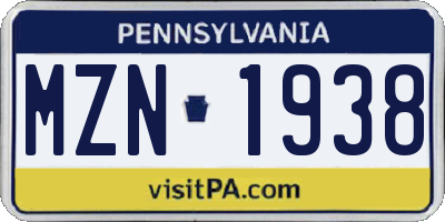 PA license plate MZN1938