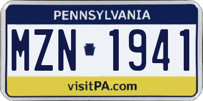 PA license plate MZN1941