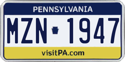 PA license plate MZN1947