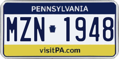 PA license plate MZN1948