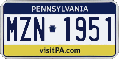 PA license plate MZN1951