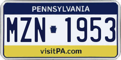 PA license plate MZN1953