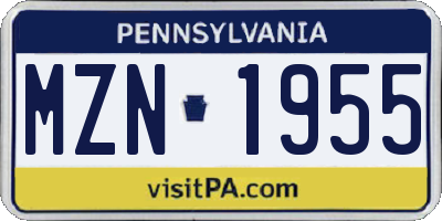 PA license plate MZN1955