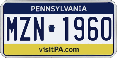 PA license plate MZN1960