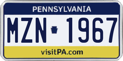 PA license plate MZN1967