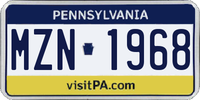 PA license plate MZN1968