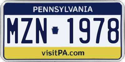 PA license plate MZN1978