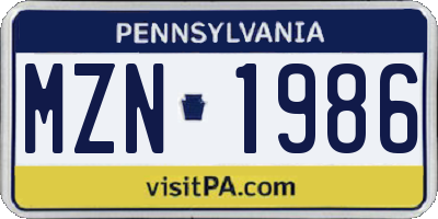 PA license plate MZN1986