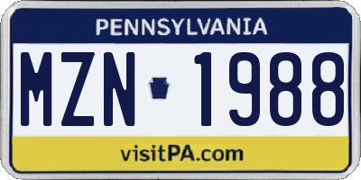 PA license plate MZN1988