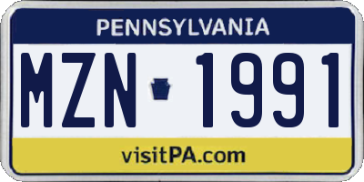PA license plate MZN1991