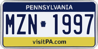 PA license plate MZN1997