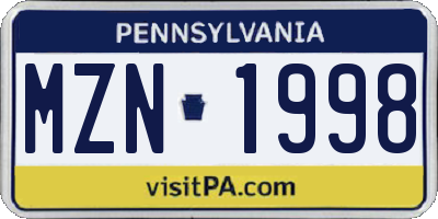 PA license plate MZN1998