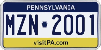 PA license plate MZN2001