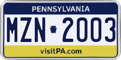 PA license plate MZN2003
