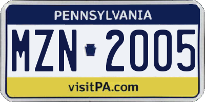 PA license plate MZN2005
