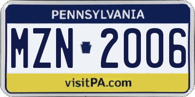 PA license plate MZN2006