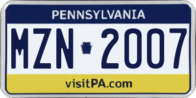 PA license plate MZN2007