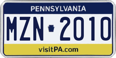 PA license plate MZN2010