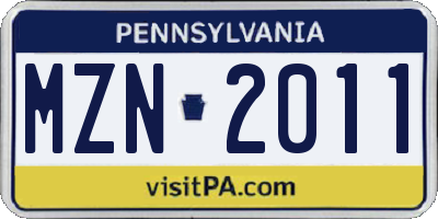 PA license plate MZN2011