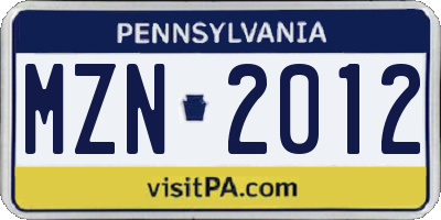 PA license plate MZN2012