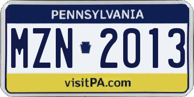 PA license plate MZN2013