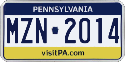 PA license plate MZN2014