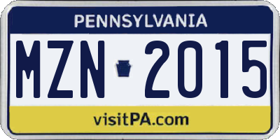PA license plate MZN2015