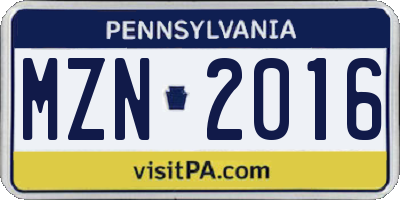 PA license plate MZN2016