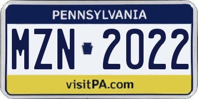 PA license plate MZN2022