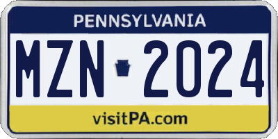 PA license plate MZN2024